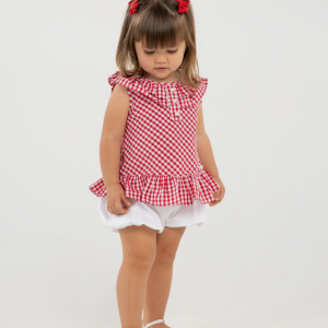 Conjunto Bata e Shorts Xadrez 1+1